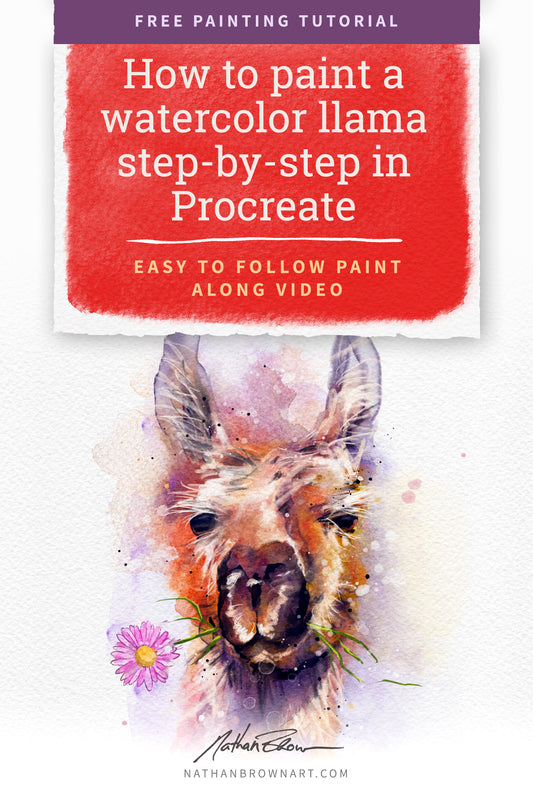 Painting a llama using digital watercolor in Procreate