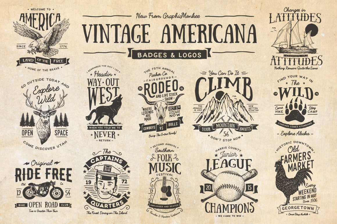 Vintage Americana Badges and Logos